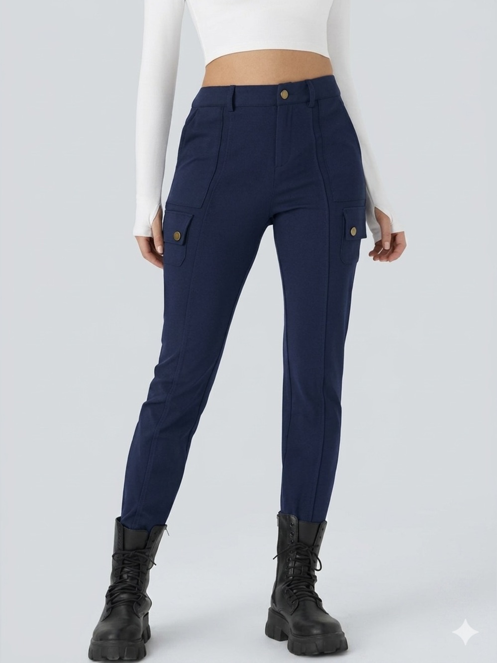 Halara Day Stretch Women’s XL Navy Blue High Waisted Skinny Leg Knit Cargo Pants